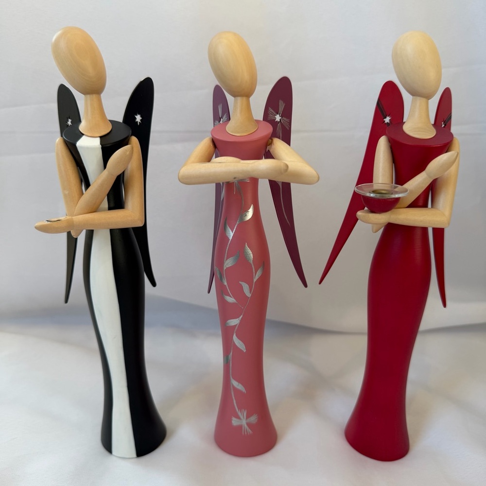 Authentic Erzgebirge German Wooden Angels Set of 3 Handmade Christmas Decor